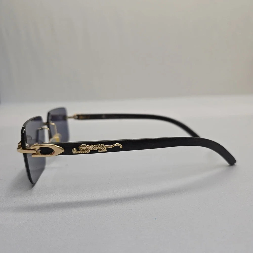 Cartier Panthere Rimless Sunglasses Gold Wood Blue Tint CT0065S